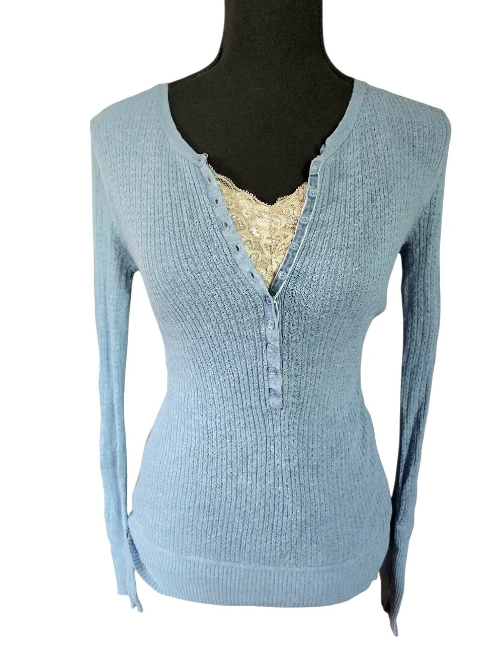 Y2K 2010s Elena Gilbert Aeropostale Dainty Blue Henley Top Sz L
